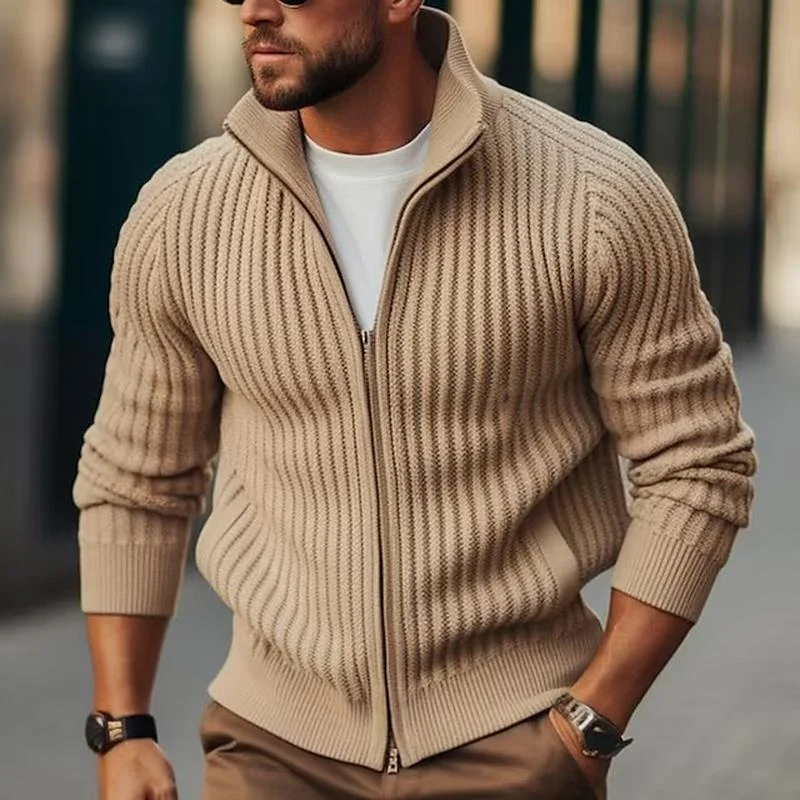 mens-casual-solid-color-stand-collar-zipper-knitted-long-sleeved-cardigan-49236387m