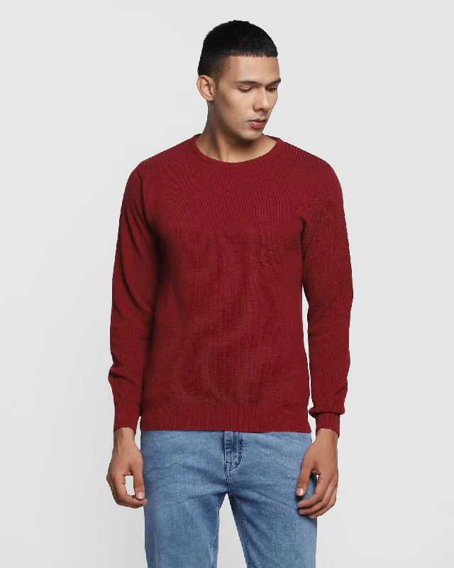 Crew Neck Maroon Textured Sweater - Delta