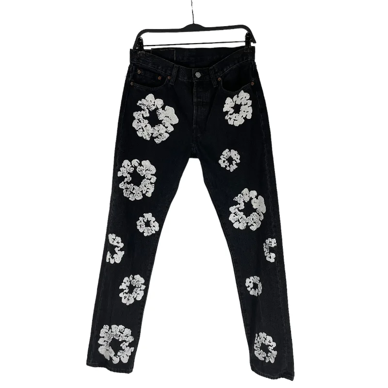 DENIM TEARS/Pants/30/Denim/BLK/All Over Print/WREATH