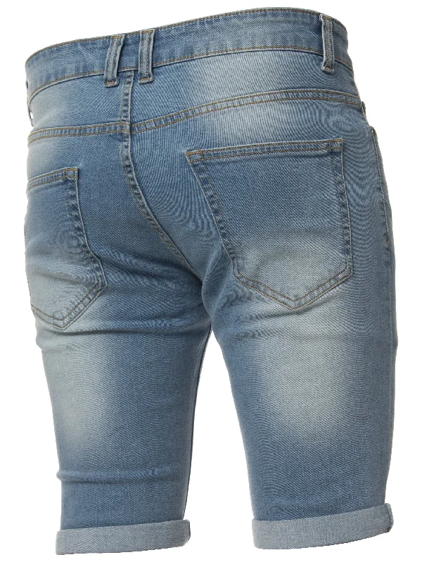 Mens Denim Skinny Fit Distressed Shorts | Enzo Designer Menswear