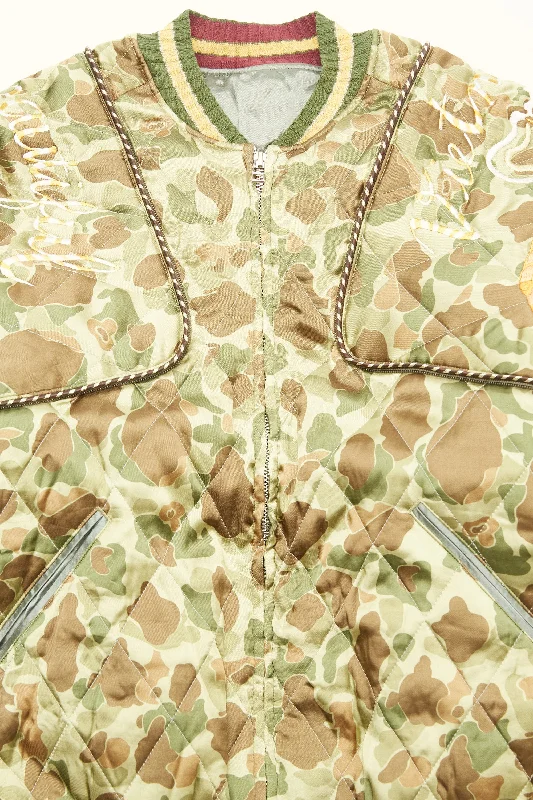 Kapital Rayon Satin Quilting CAMO SHAM Bomber Jacket - Khaki