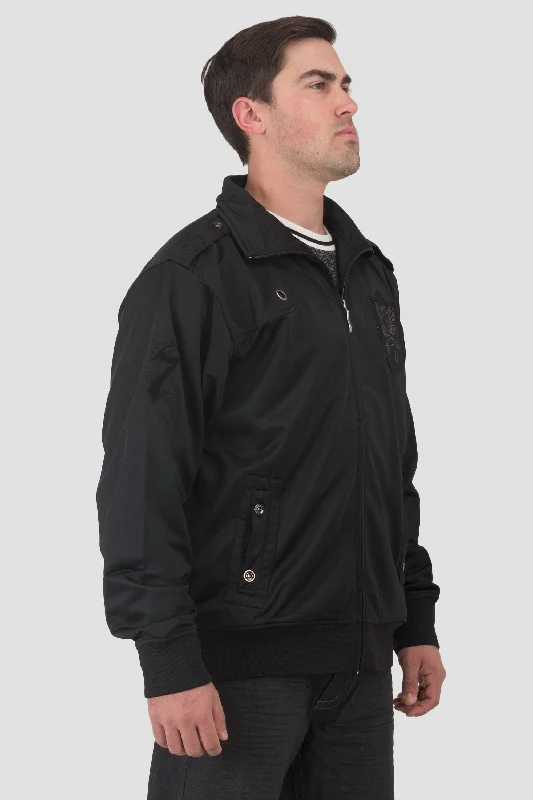 Men's Black Poly Performance Full Zip Track Jacket With Black EMB Patches