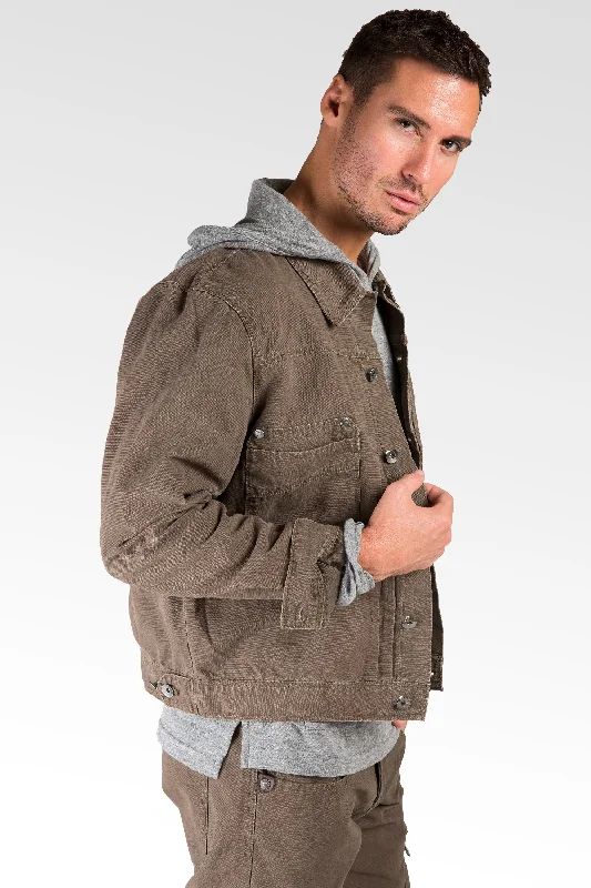 Fatigue Brown Heavy Wash Canvas Trucker Jacket 100% Cotton Rugged & Stylish