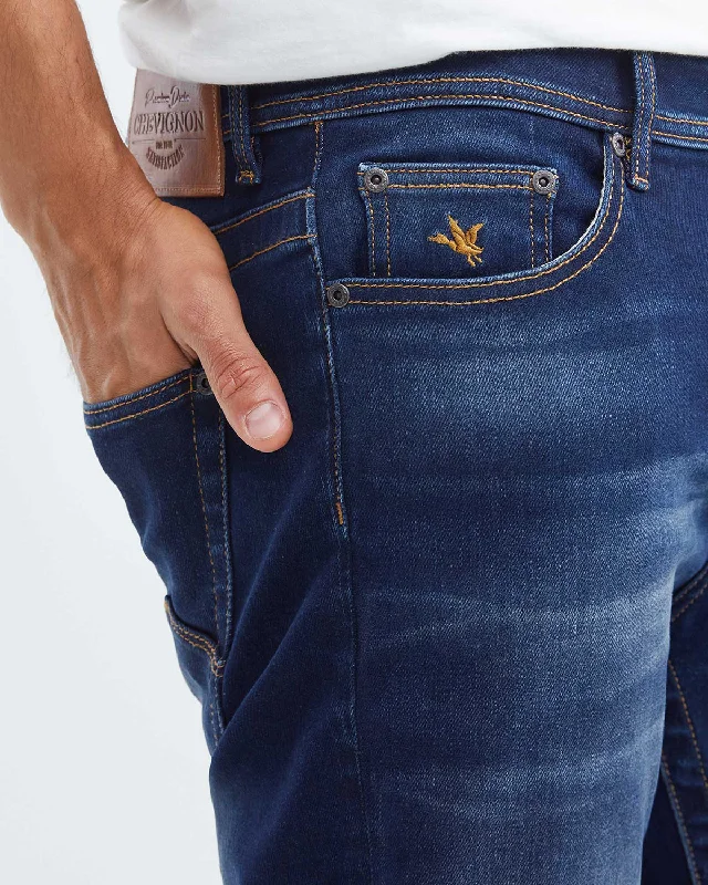 SLIM FIT MID-RISE JEANS IN DARK WASH