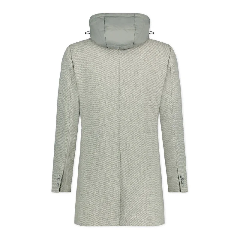 Wool Twill Jacket with Removable Hood Inlay (Grey)