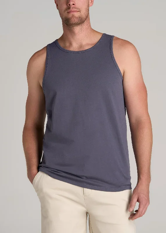 The Essentials: Men's Tall SLIM-FIT Beach Tank Top in Grey Blue